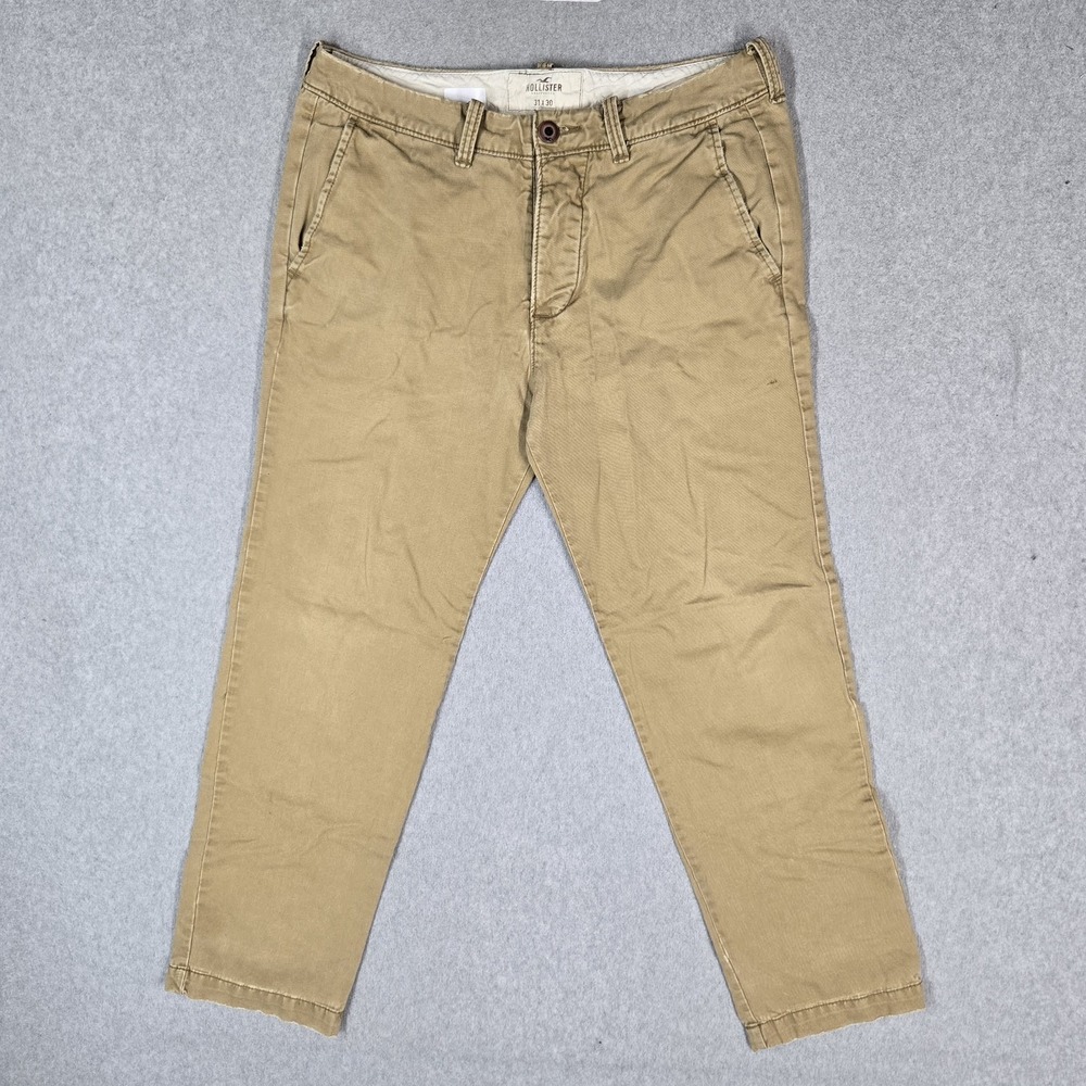 Hollister Men Pants 31X30 Khaki Chino Twill Tapered 27" Inseam Pockets Casual